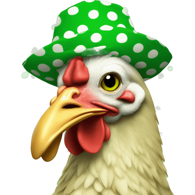 Party chicken with green polka dot hat emoji