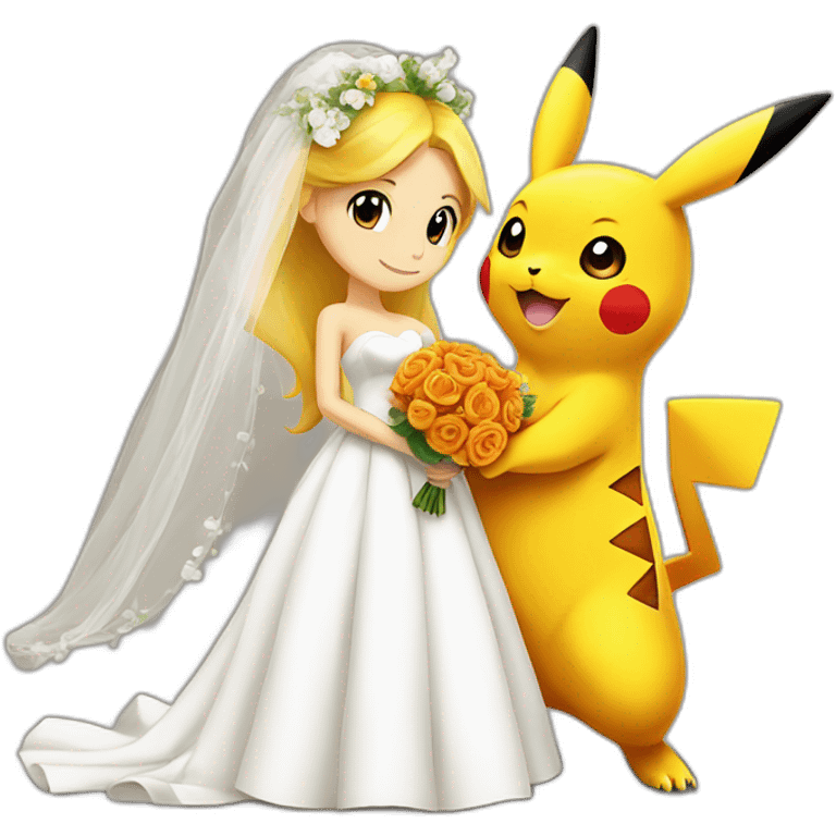 Pikachu getting married to charmander emoji