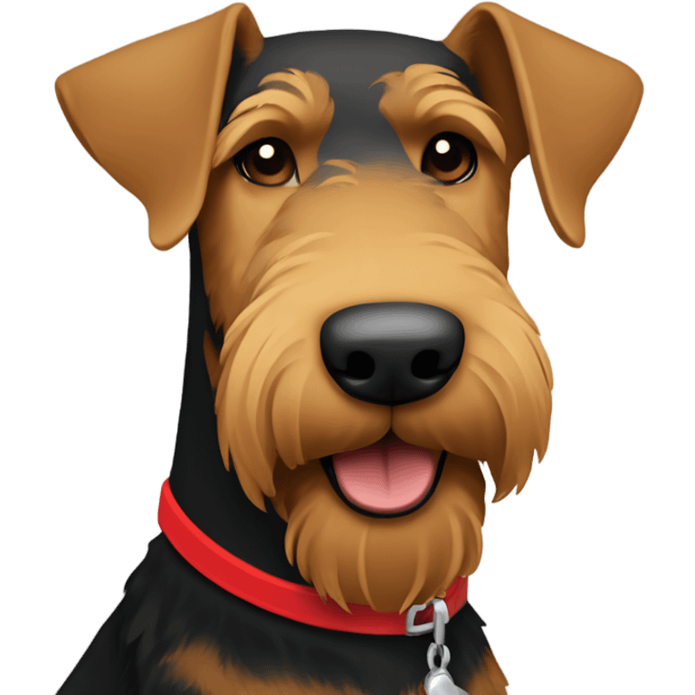 Airedale Terrier with a red collar around its neck emoji