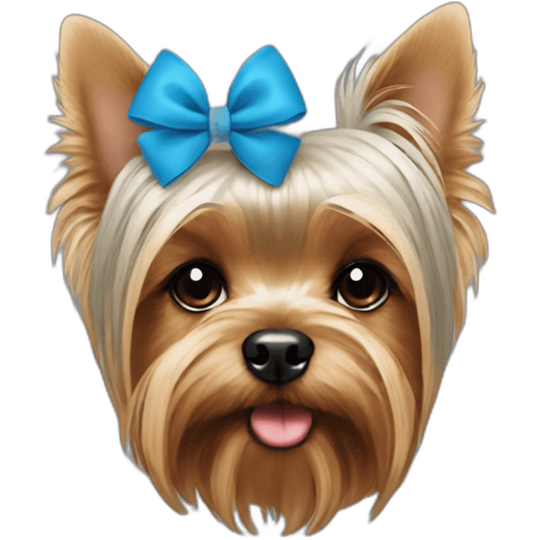 Yorkshire terrier point ears down and blue bow emoji