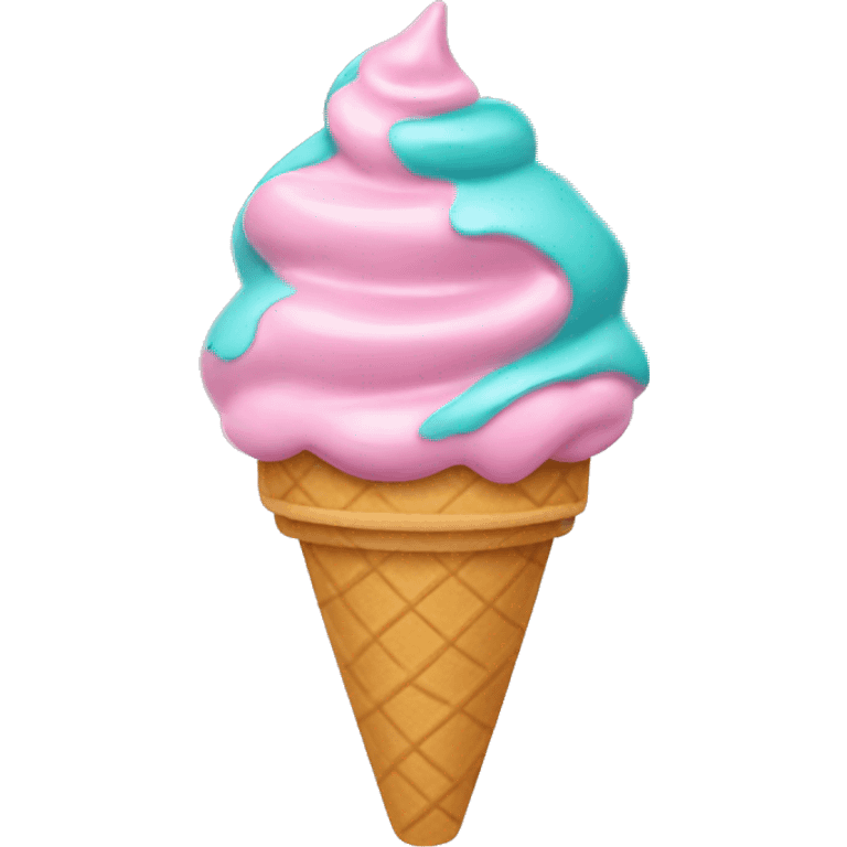 pink and teal soft serve ice cream with kawaii stuff emoji