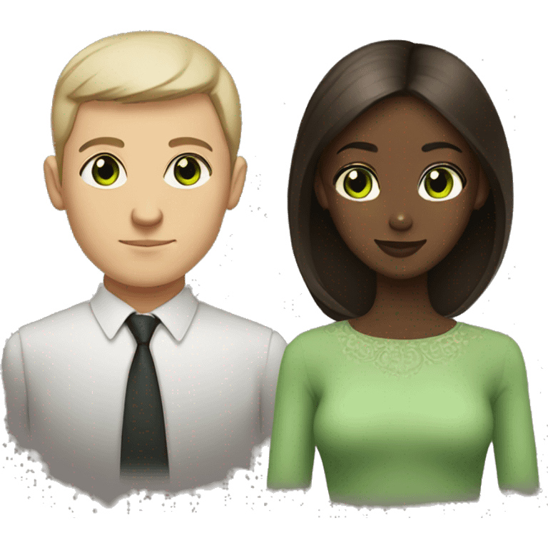 Russian man with green eyes and dark-skinned girl with brown eyes emoji