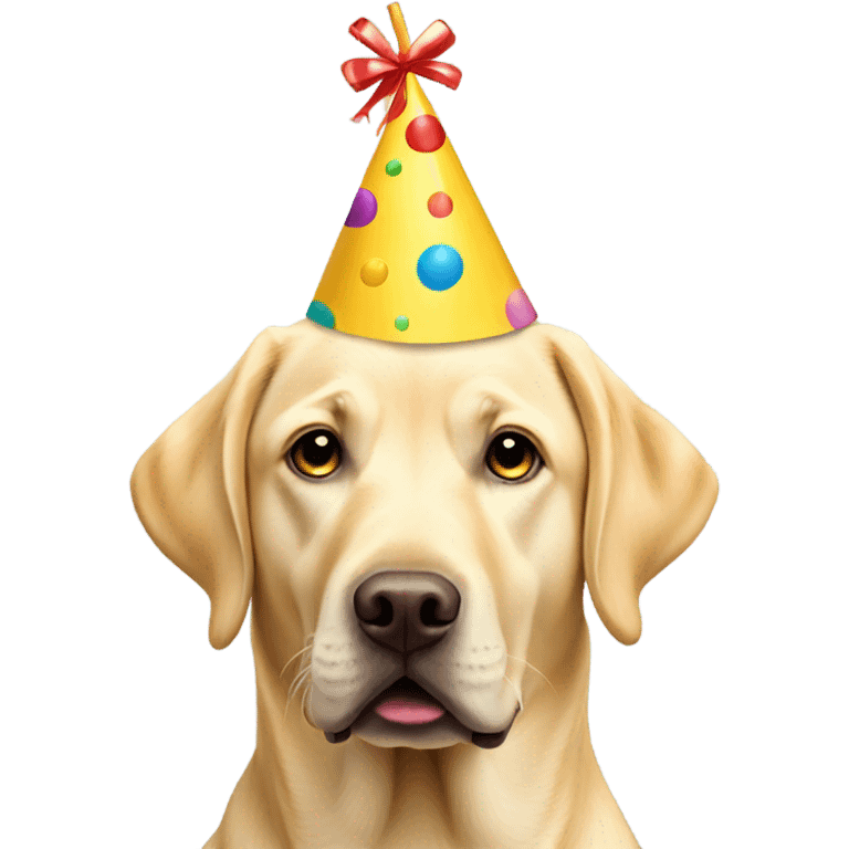 Yellow Labrador retriever with birthday hat emoji