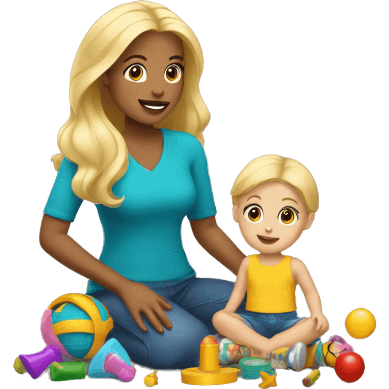 blonde women playing with blonde child with toys emoji