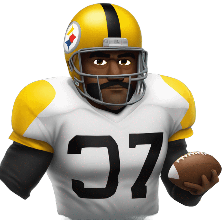 Mean Joe green Pittsburgh Steelers player in uniform and helmet with black cape lokikg scary emoji