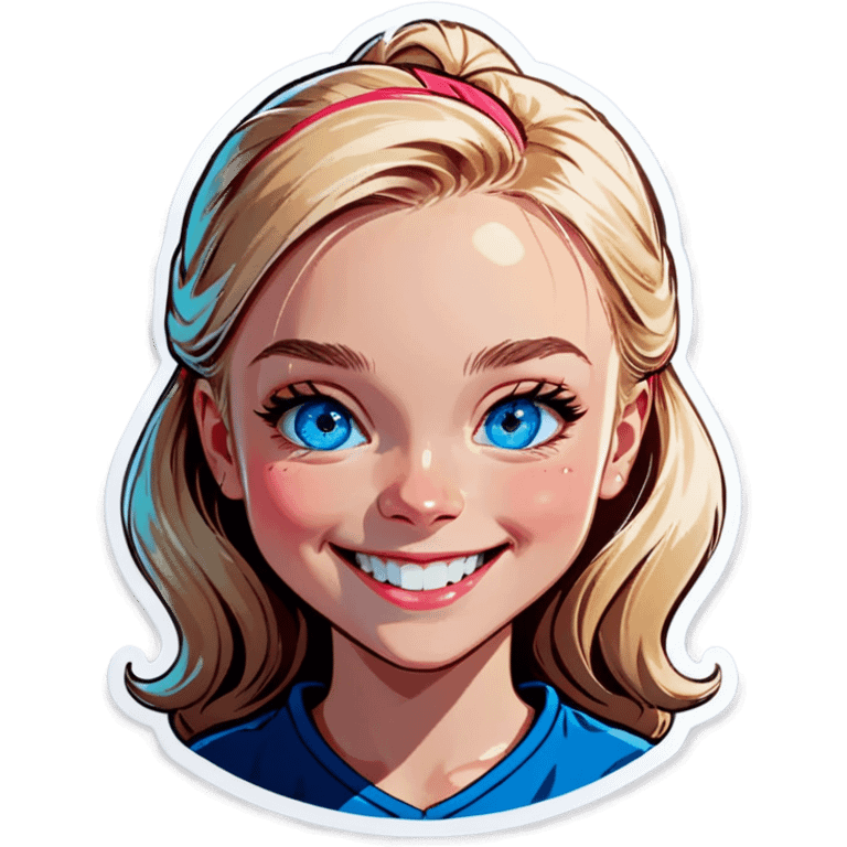 smiling blonde girl portrait blue eyes emoji