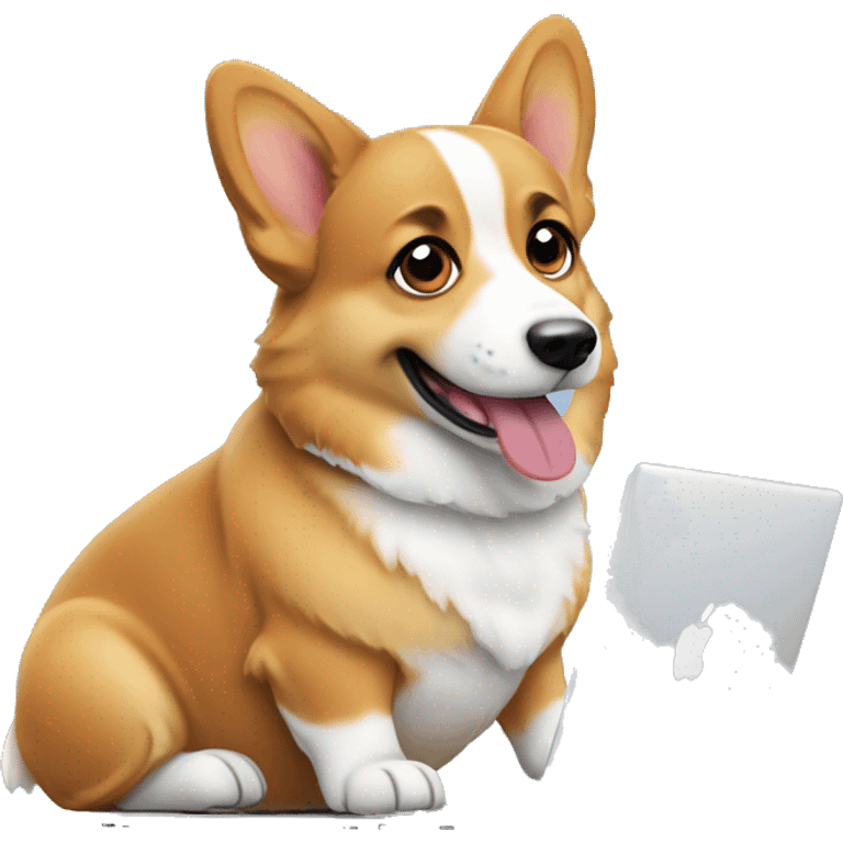 cute corgi working on a macbook pro emoji