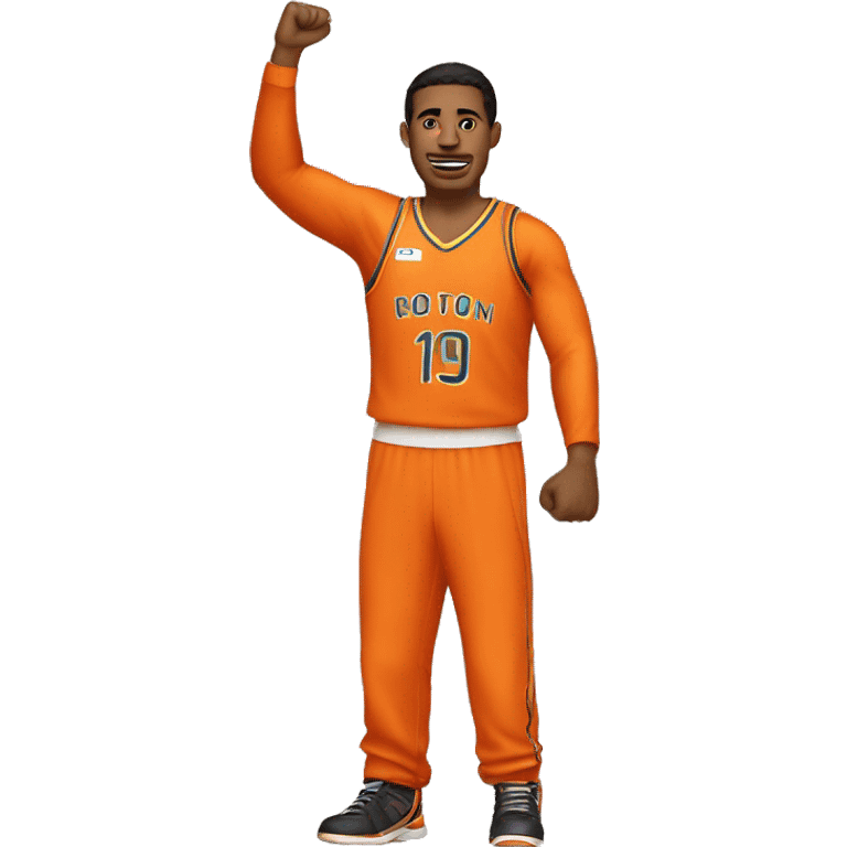 Latin American basketball player raising his fist in an orange uniform emoji