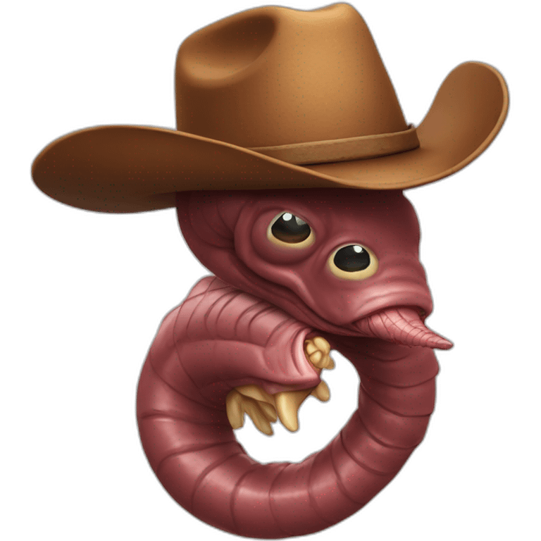 bust of an earth worm wearing a cowboy hat emoji