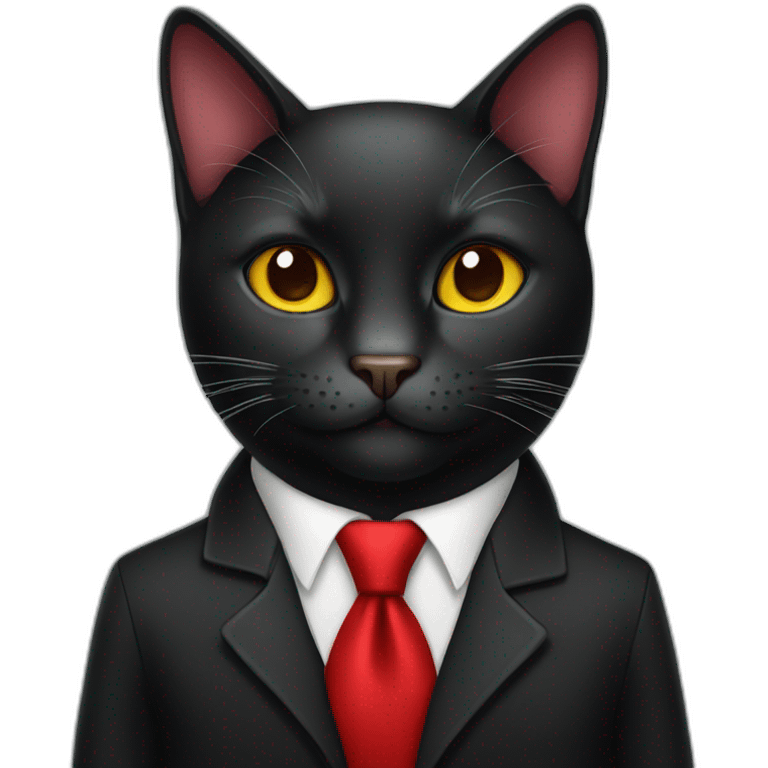 classy black cat with red tie emoji