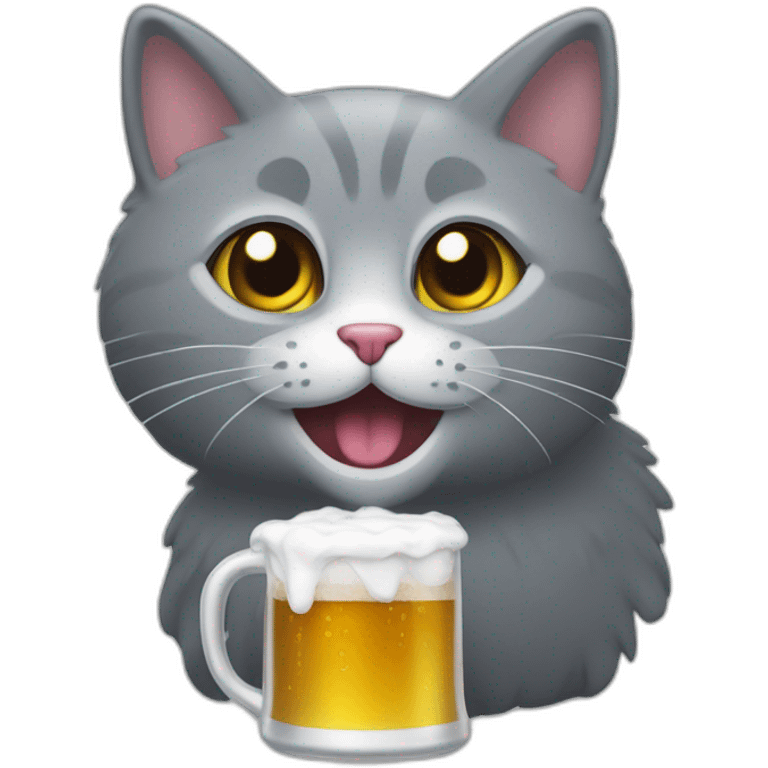 Un chat gris buvant une bière emoji