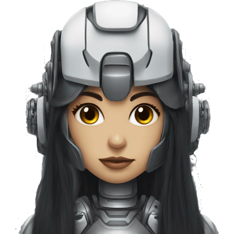 Cyborg robot girl dark long hair and helmet and long eyelashes emoji