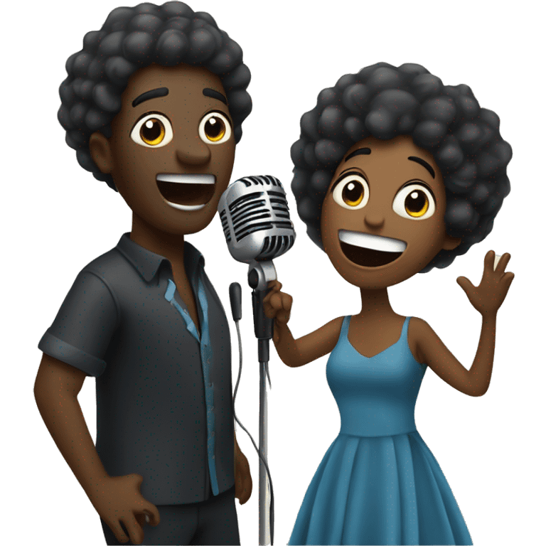 Rhythm & Blues. Black Lady and Man singing on microphone emoji