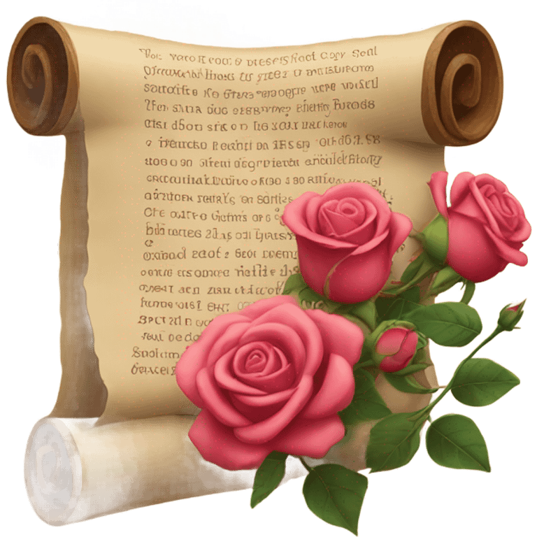 Realistic valentine poetry scroll with roses emoji