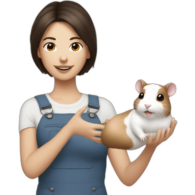 Brunette holding white hamster emoji