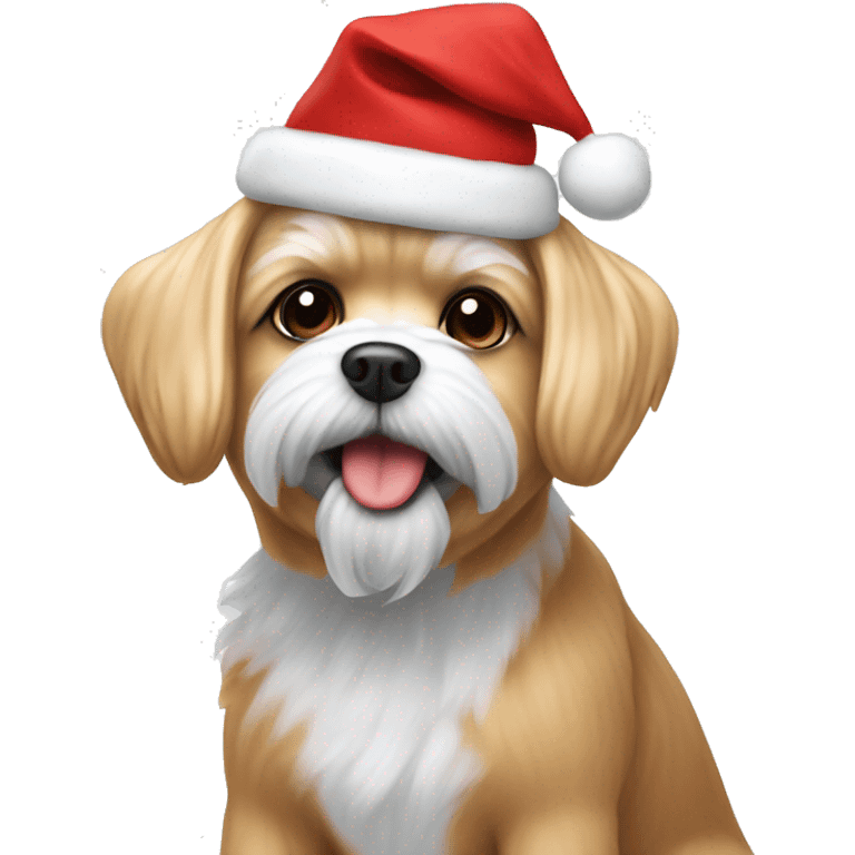 Caramel Maltese in a Christmas hat emoji