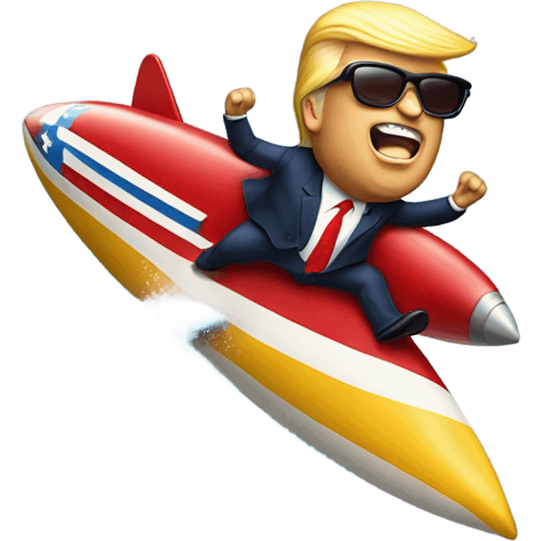 Donald j trump surfing on a rocket emoji