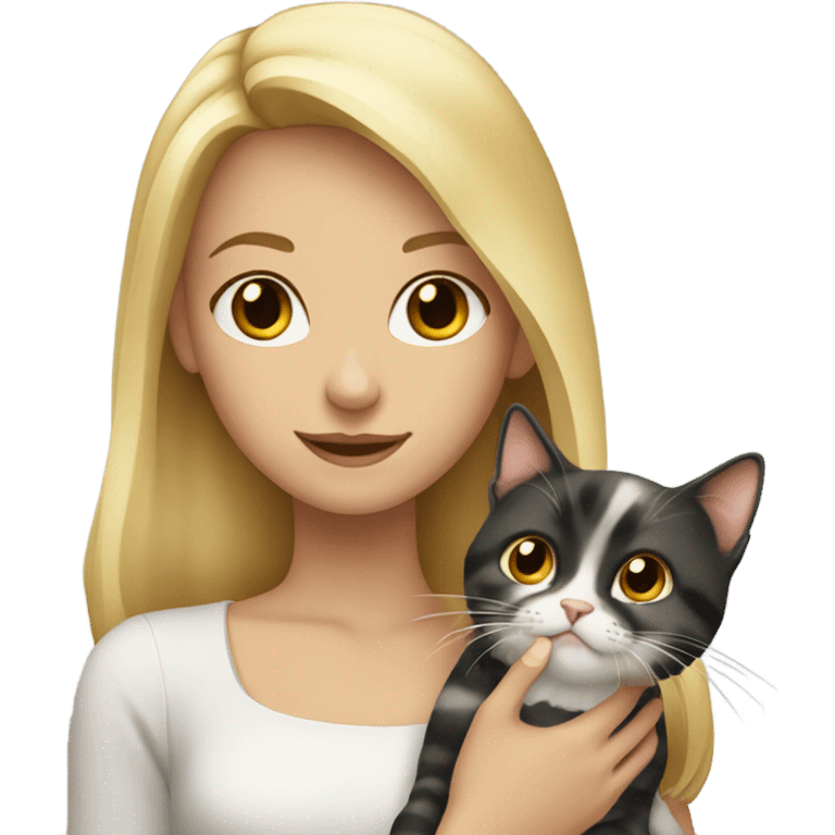 Blonde girl holding a calico cat emoji