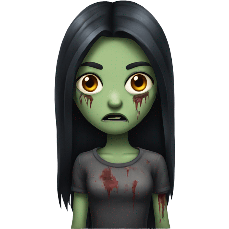 girl zombie with black long hair with teeth and serious face  emoji