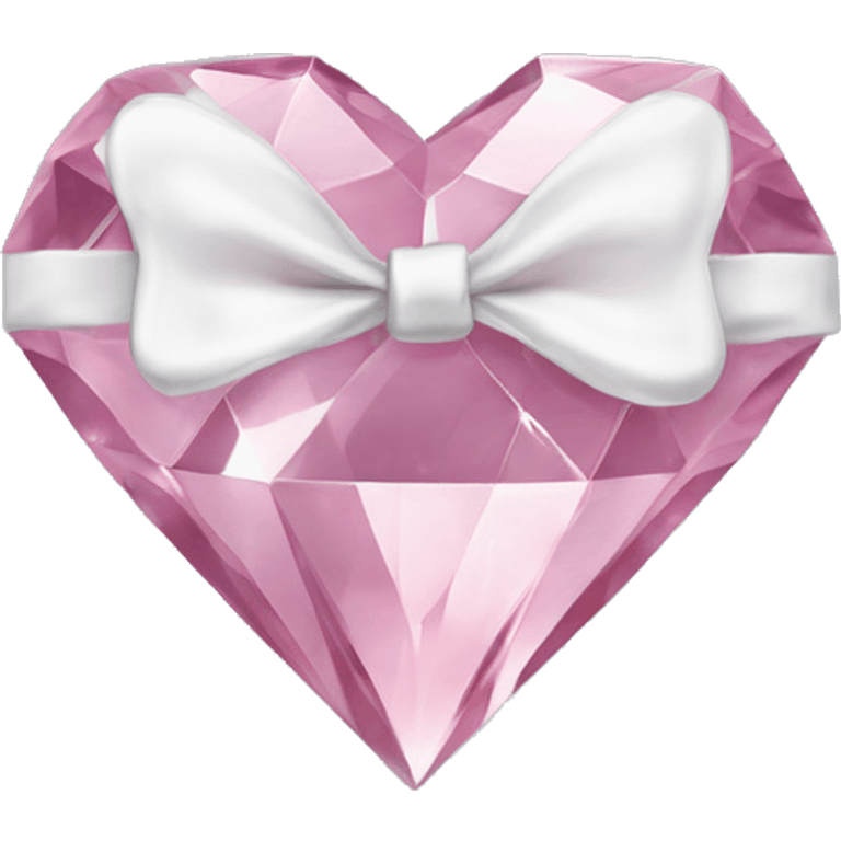 Pastel pink diamond crystal heart with white bow emoji