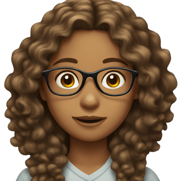 Girl with long brown curly hair with glasses emoji