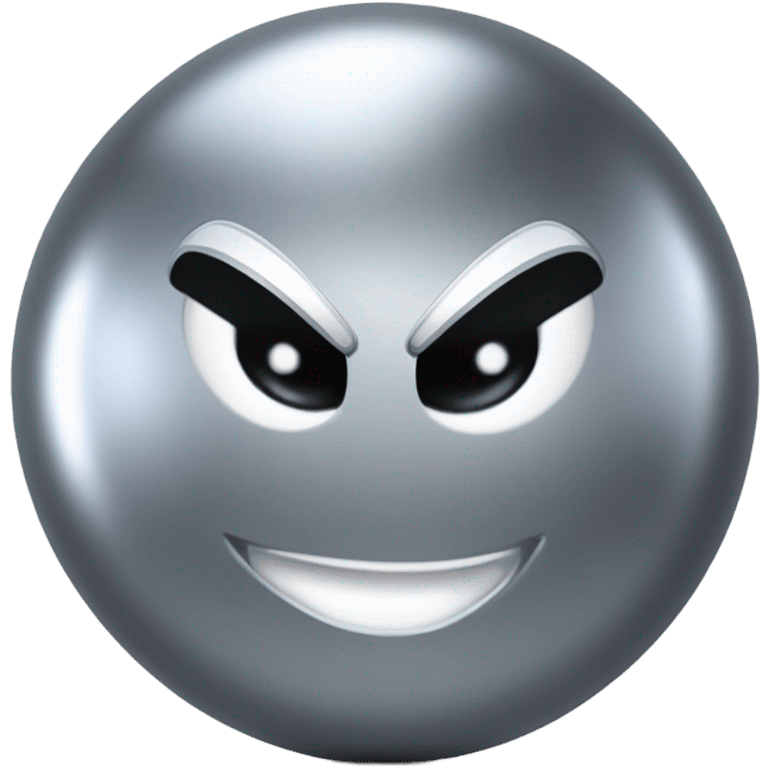 shiny metal ball that has the smooth, reflective surface of steel, with Kirby-style eyes—those simple, oval, black eyes with a white highlight, giving it a cute and expressive look. Now, this metal ball has four car wheels attached to it emoji