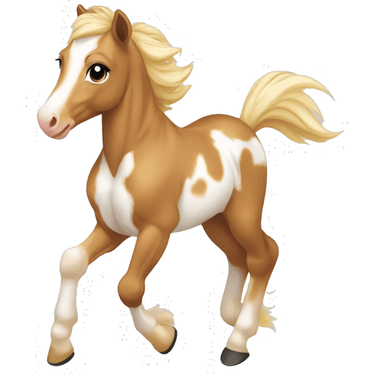 Piebald palomino yellow brown dark spots horse foal baby running emoji