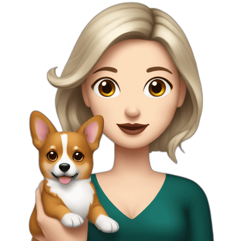 a white girl with dark hair holding a corgi and a cocktail emoji