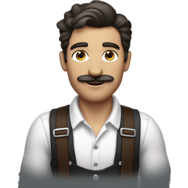 Brunette Man in suspenders with mustache no vest emoji