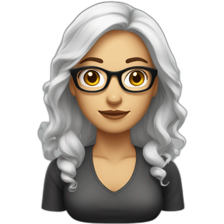 mujer blanca, con cabello suelto lacio, largo a la cintura, con lentes claros, cabello oscuro, lacio y largo emoji