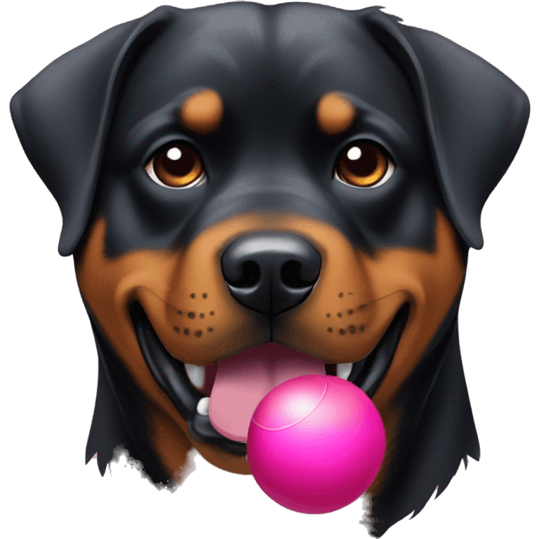 A pretty Rottweiler female with a red harness and a pink rubber ball. emoji