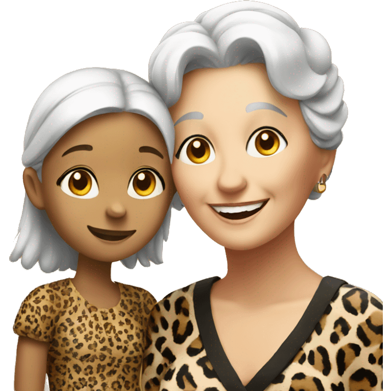 smiling girl and grandma in leopard dress emoji