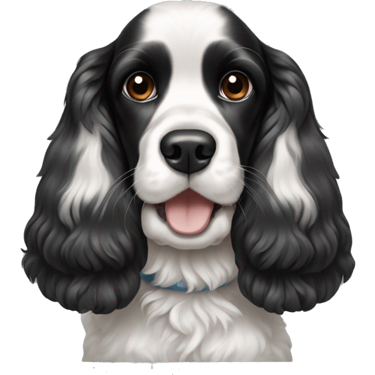 Black and white cocker spaniel with bow smiling emoji