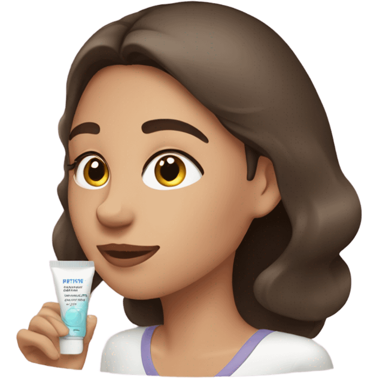 Brunette girl applying skincare   emoji