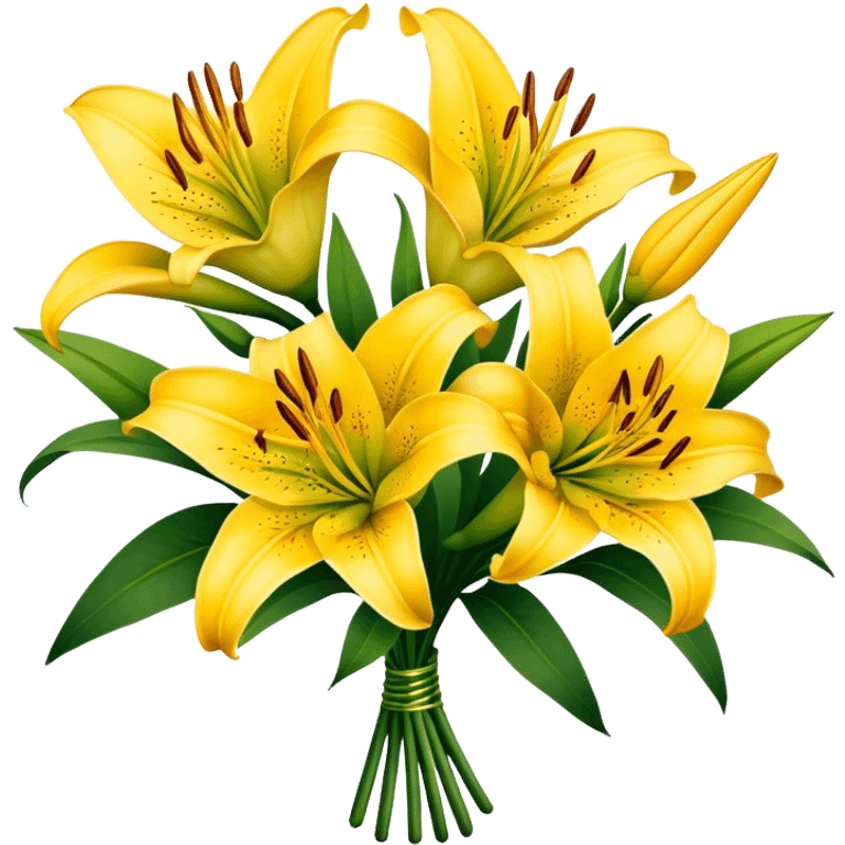 big bouquet Yellow Lily, luxuriant, stem, leaf emoji