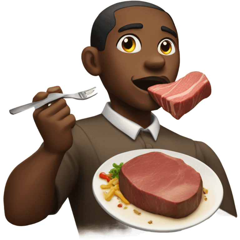 Black man eating a big steak from longhorn  emoji