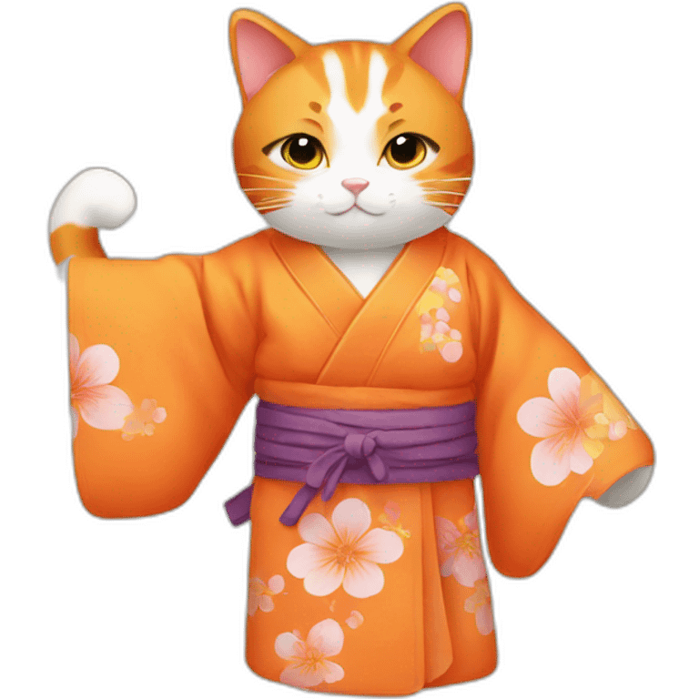 Beautiful orange cat wearing kimono emoji