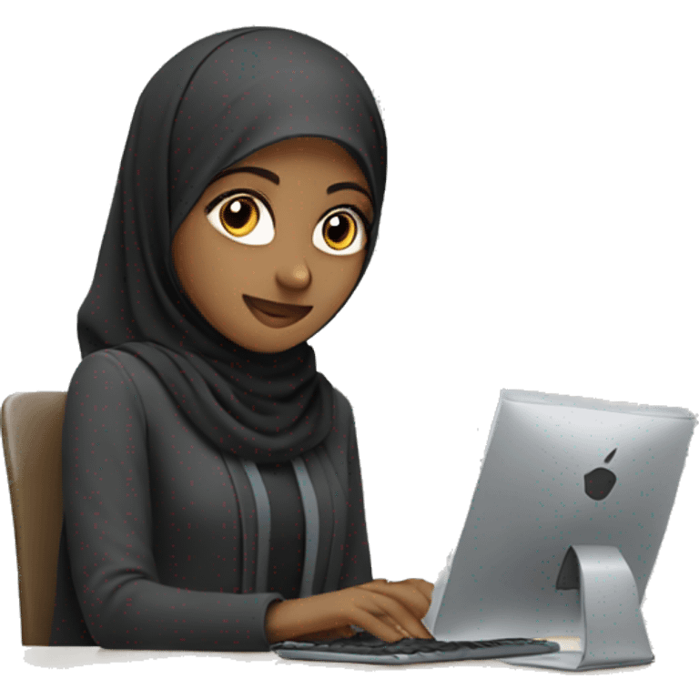 Girl wearing hijab at a desk and working on a computer emoji