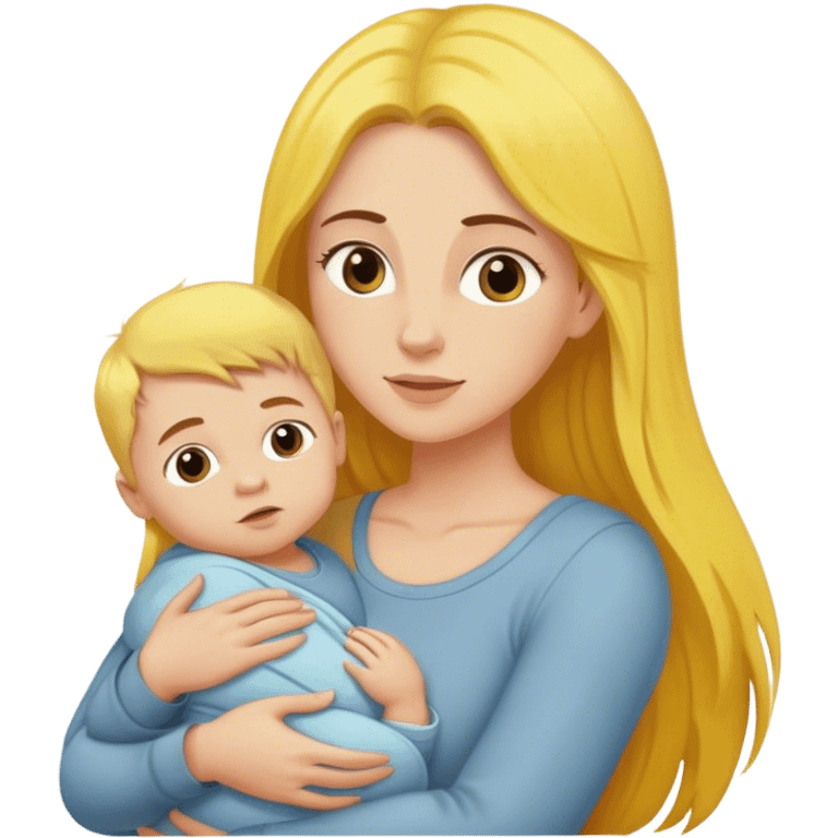 mom with long brown hair holding boy baby with yellow hair emoji