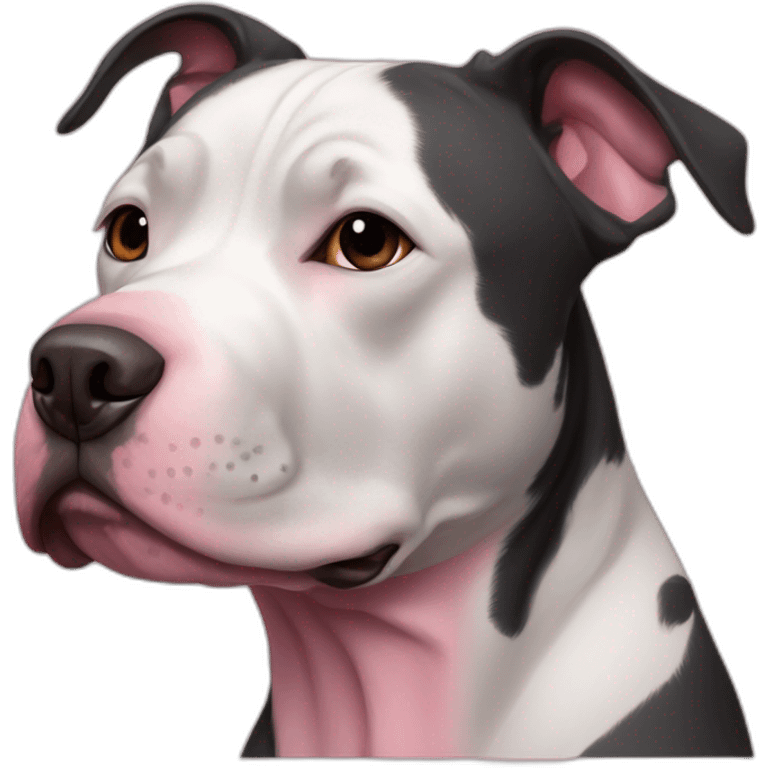 Black pitbull with pink mark on her nose and white line from nose to forehead emoji