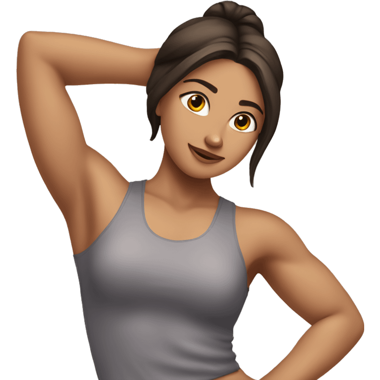 angelic brunette girl in gym outfit stretching   emoji