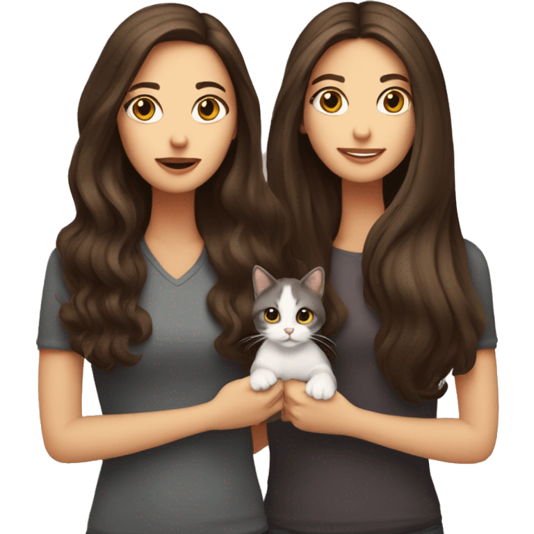 Two long hair brunettes with two cats in hands emoji