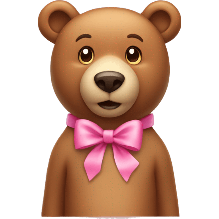 light brown bear with pretty pink bow around neck emoji