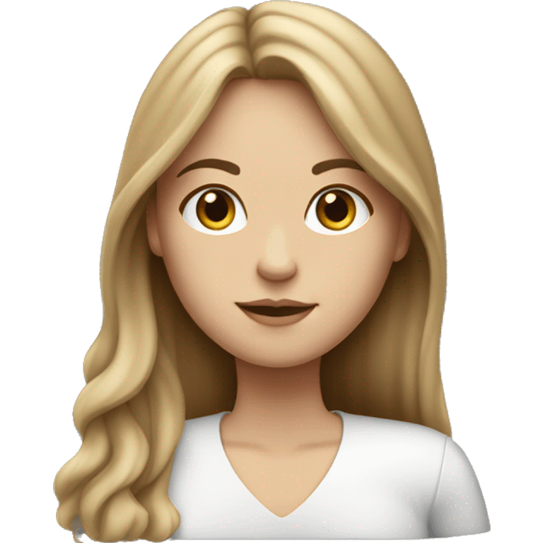 White girl with long brown hair, working on macbook emoji