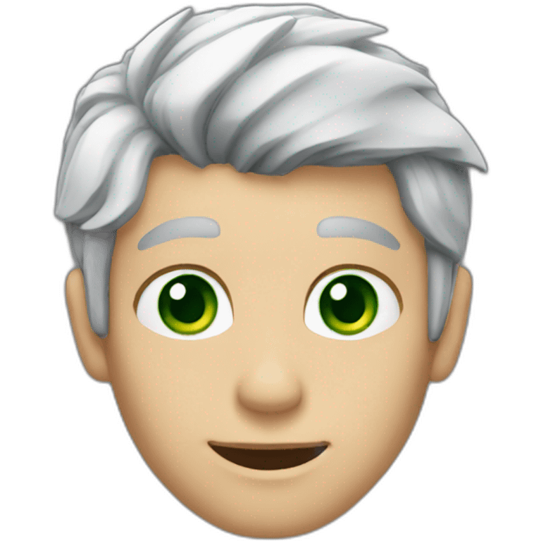 Man with diamond shaped grey hair and green eyes emoji