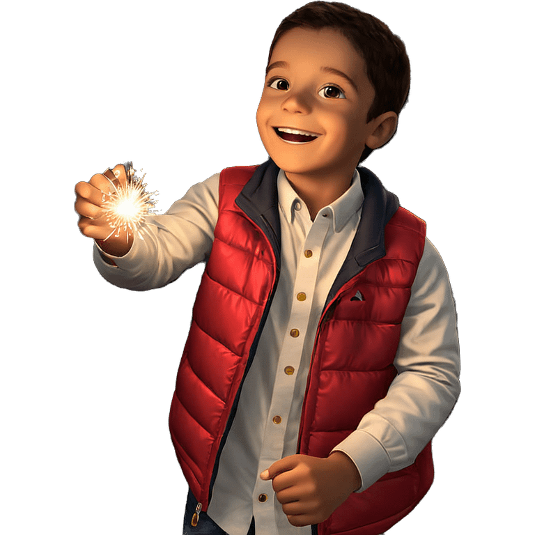 smiling boy with sparkler at night emoji