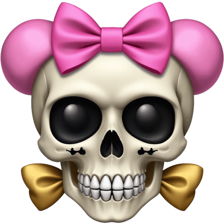 Skull with a pink bow with a male counterpart (all black and gold) emoji