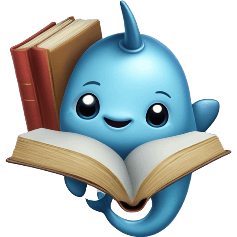 A smart narwhal with a huge book emoji