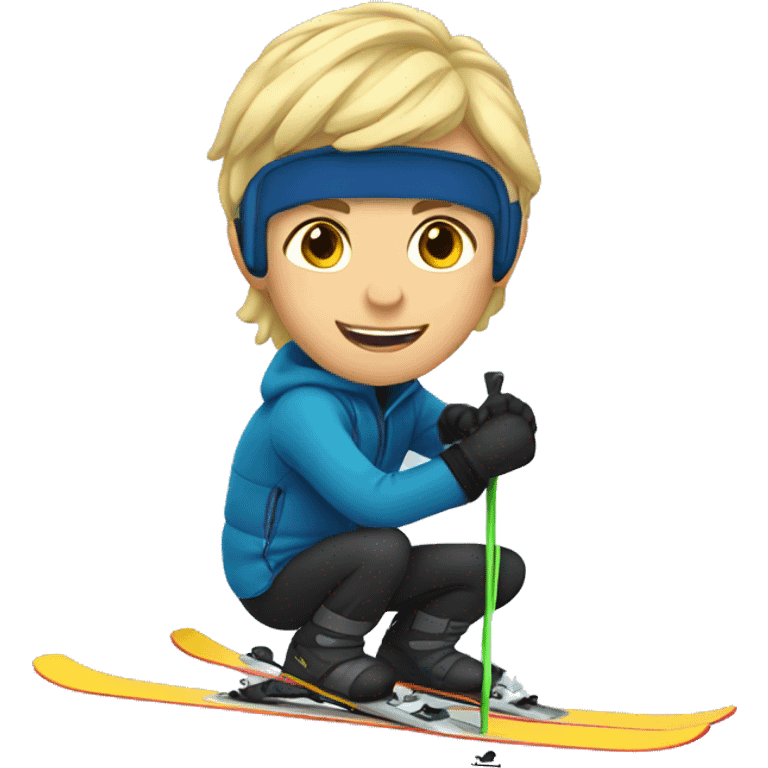 Teenage boy with blonde hair skiing emoji