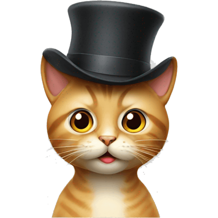 Cat with hat, looking smart and surprised, big eyes emoji